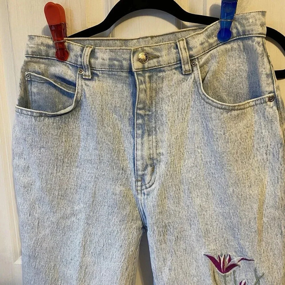 VTG 80s Daily Jeans Wear Your Body Acid Wash HighRise Sz 13/14 Embroidery Floral - Picture 9 of 9